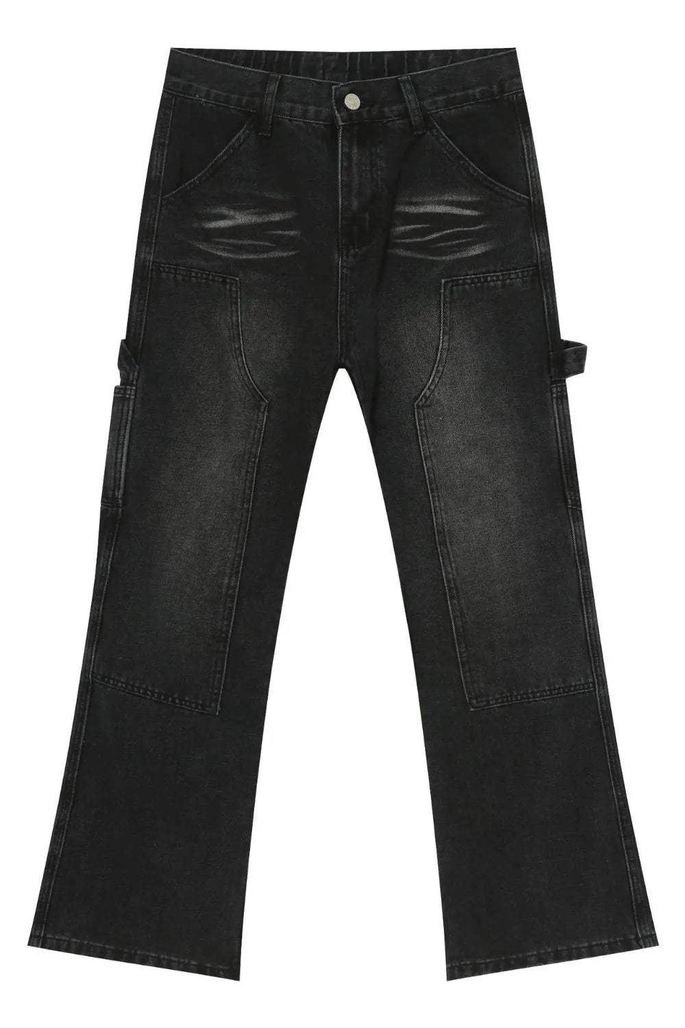 Carpenter jeans in washed black denim with relaxed fit and utility pockets.