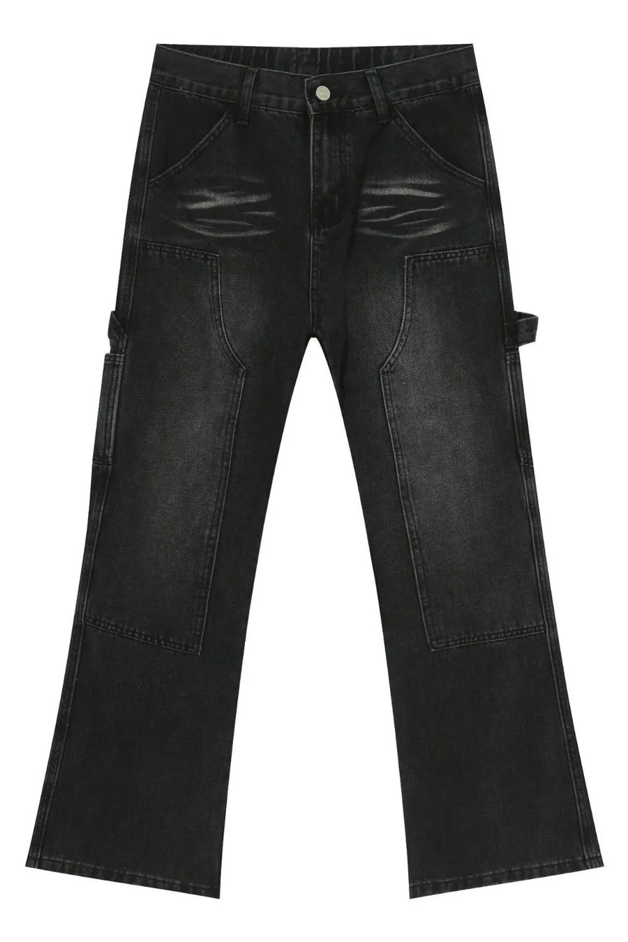 Carpenter jeans in washed black denim with relaxed fit and utility pockets.