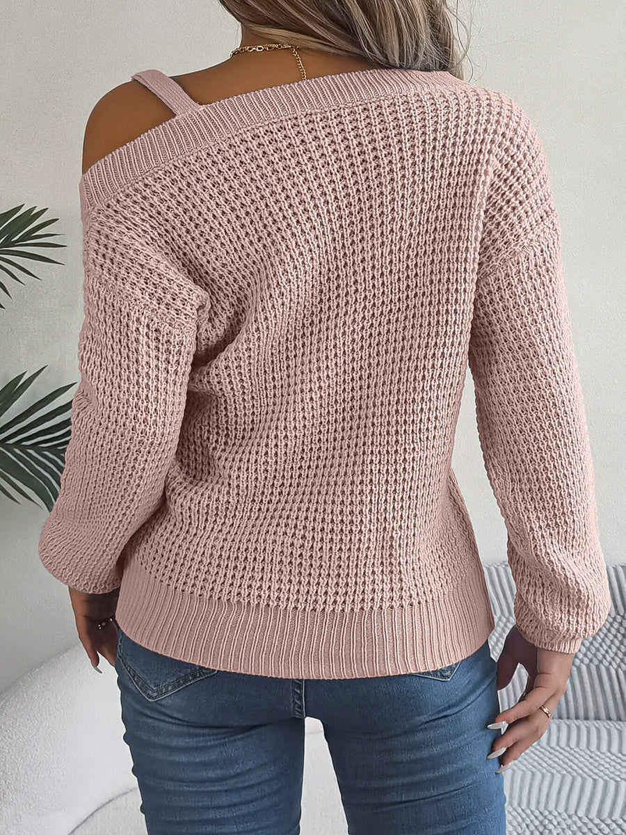 modern pullover sweater in Cerise with one-shoulder