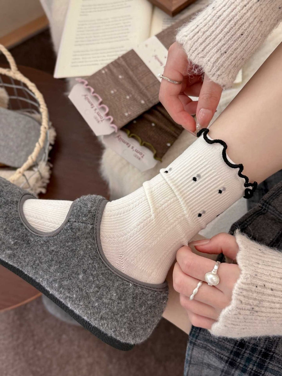 socks in White with ditsy floral and ribbed knit