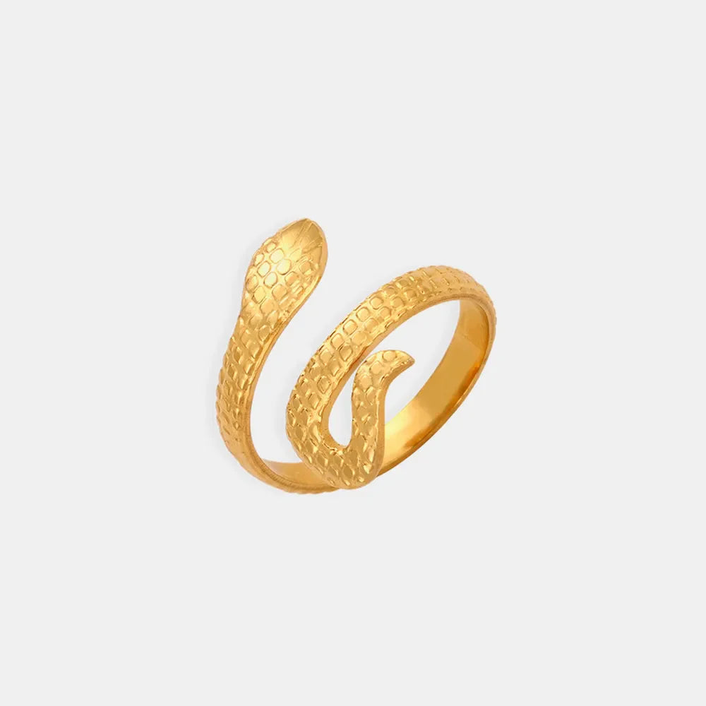 Gold textured snake wrap ring with detailed scales.