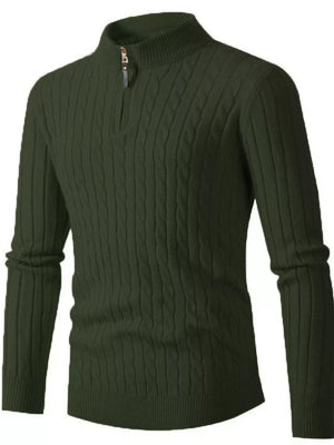Blue Men's Cable Knit Half-zip Sweater Plus Size