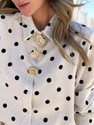 Polka Dot Button Up Shirt in Beige
