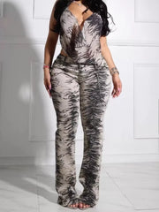 Zebra Animal Print Sleeveless Top And Pants Set