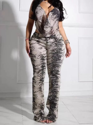 Zebra Animal Print Sleeveless Top And Pants Set
