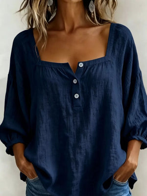 Pink Full Size Square Neck Button Detail Blouse