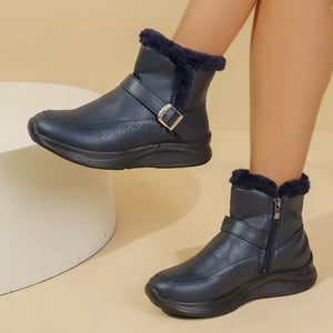 boots in light gray with faux fur lining and ankle-length
