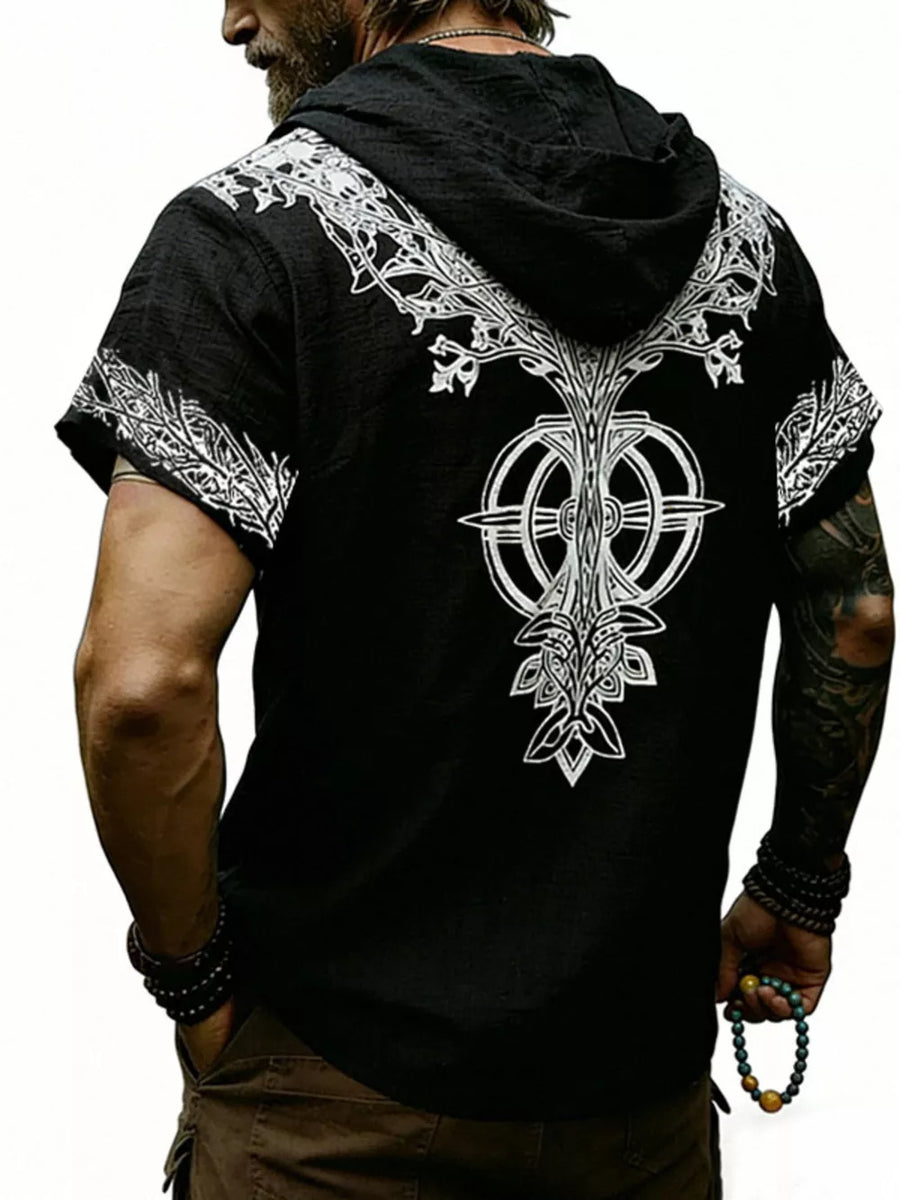 Men's Full Size Printed Hooded Short Sleeve Top in White, view 11