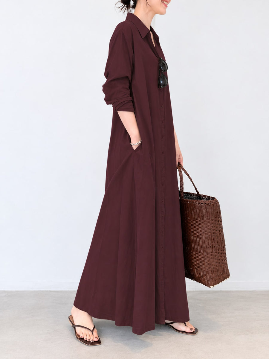 Polyester and spandex shirt dress in Apricot with relaxed silhouette