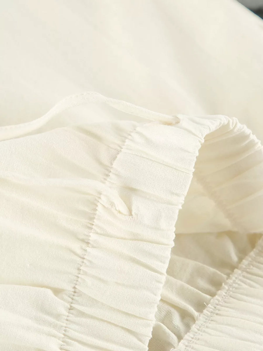 Contrast Trim Button-down Lounge Pajama Set in Cream with buttoned