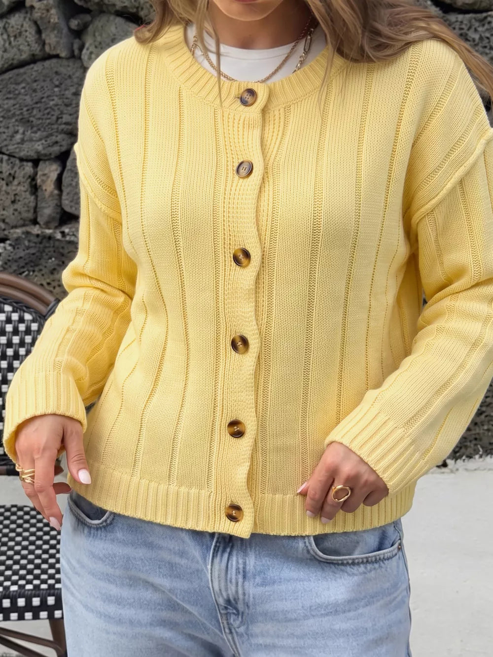 Button Up Dropped Shoulder Cardigan in this colorway