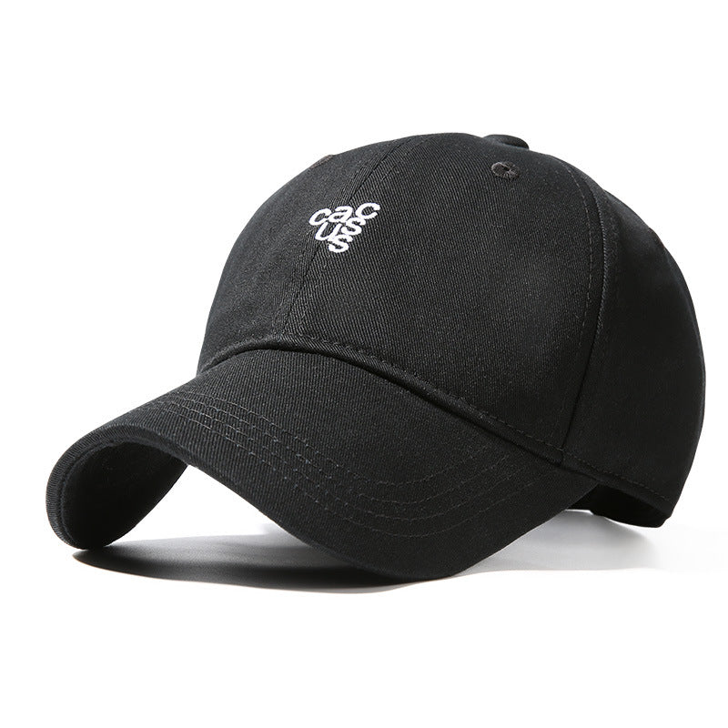 Black baseball cap with curved brim and white embroidered logo detail.