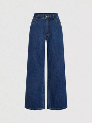 Halter Neck Denim Vest And Wide-leg Jeans Set in Dark