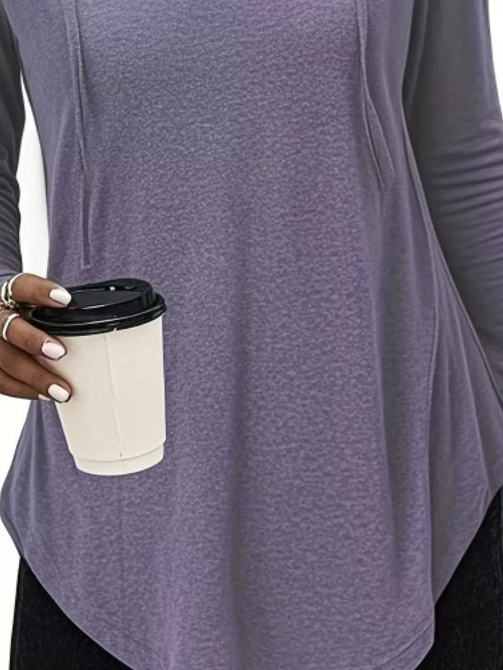 Blue relaxed pullover hoodie with v-neck