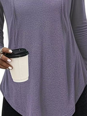 Blue relaxed pullover hoodie with v-neck