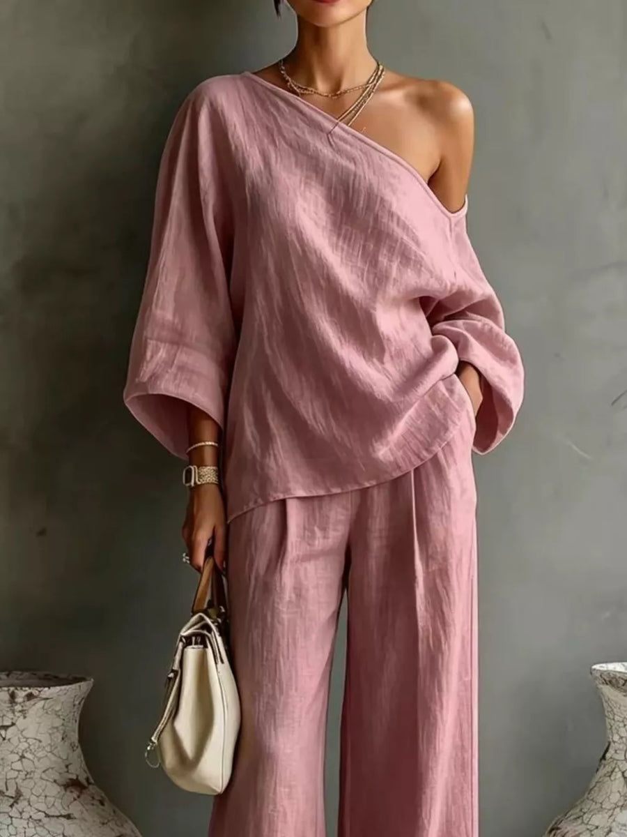 two-piece set in White with pocketed and full-length