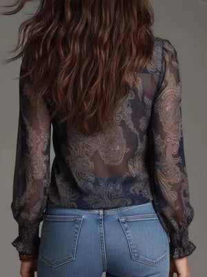 blouse in Sky Blue with paisley and frill