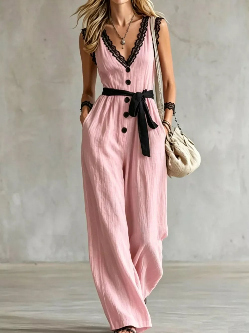 off-white relaxed jumpsuit with v-neck