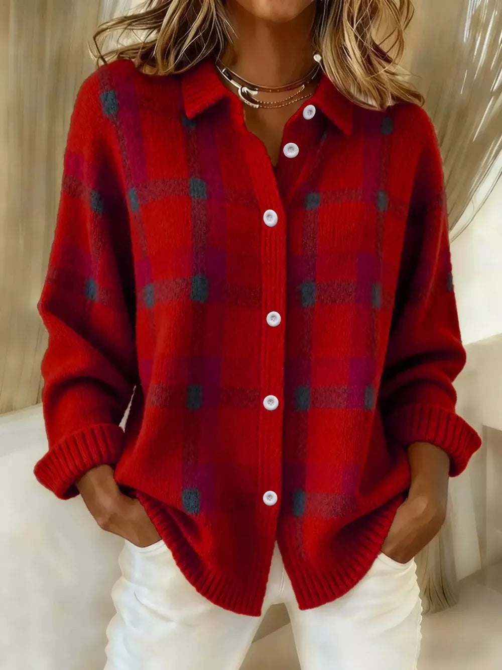 Orange Plaid Button-up Cardigan
