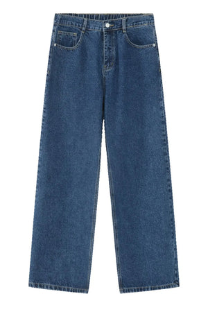 Light blue denim wide-leg jeans with a relaxed fit and modern style.