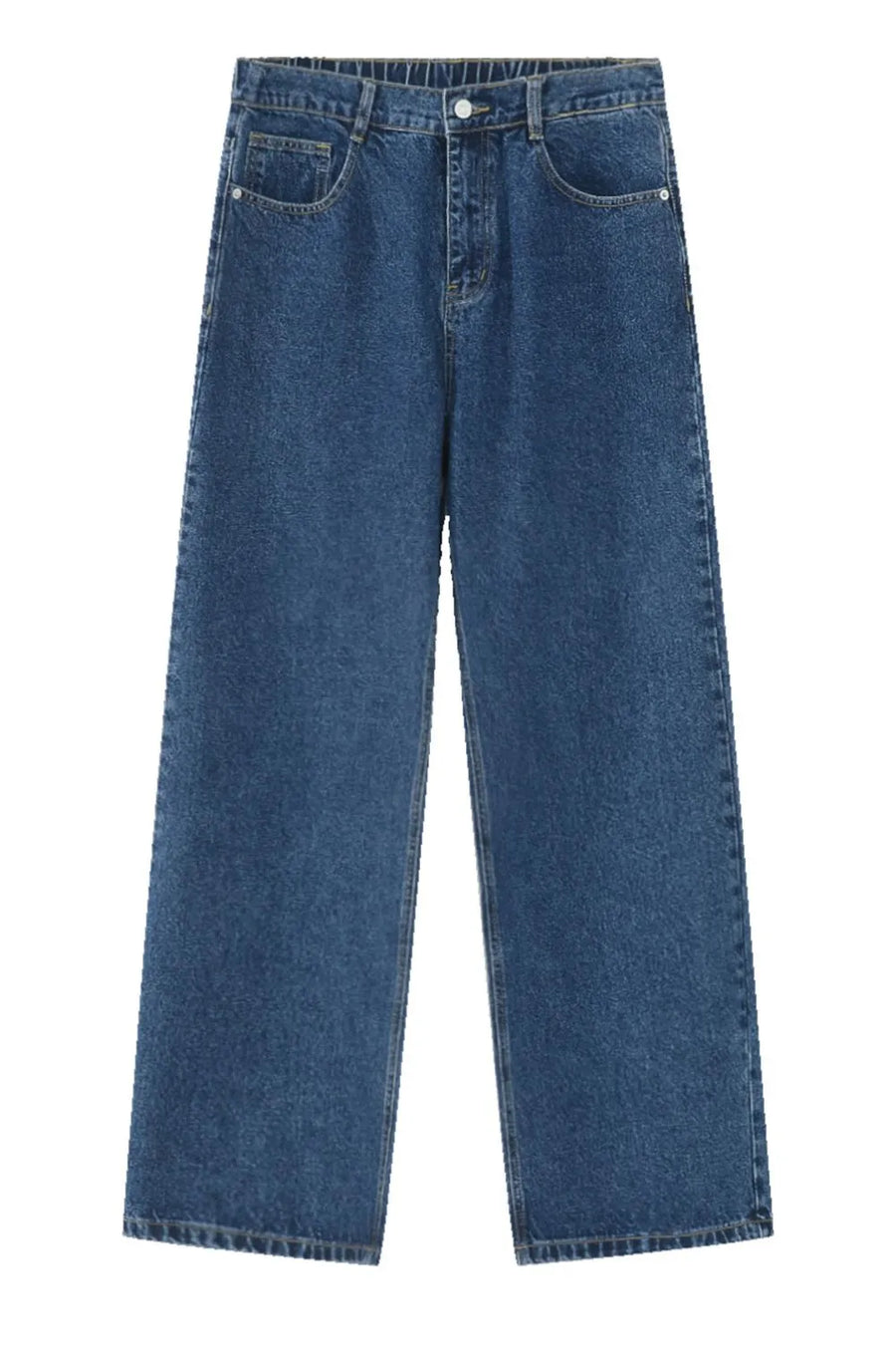 Light blue denim wide-leg jeans with a relaxed fit and modern style.
