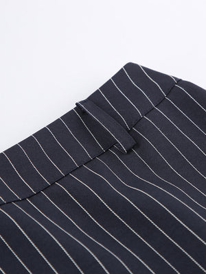 Navy blazer with hip-length and open-front