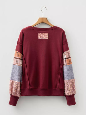 Plaid Colorblock Patchwork Sleeve Sweatshirt option 8