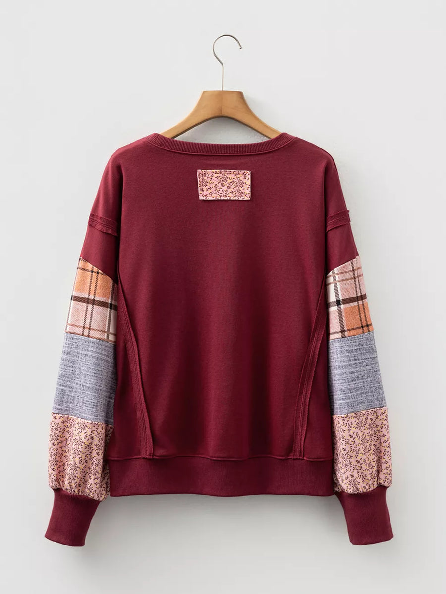 Plaid Colorblock Patchwork Sleeve Sweatshirt option 8
