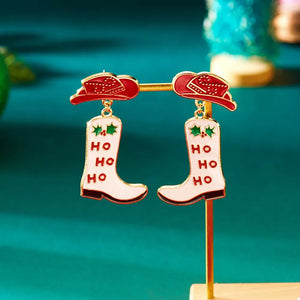 white earrings featuring gold-plated and holiday graphic