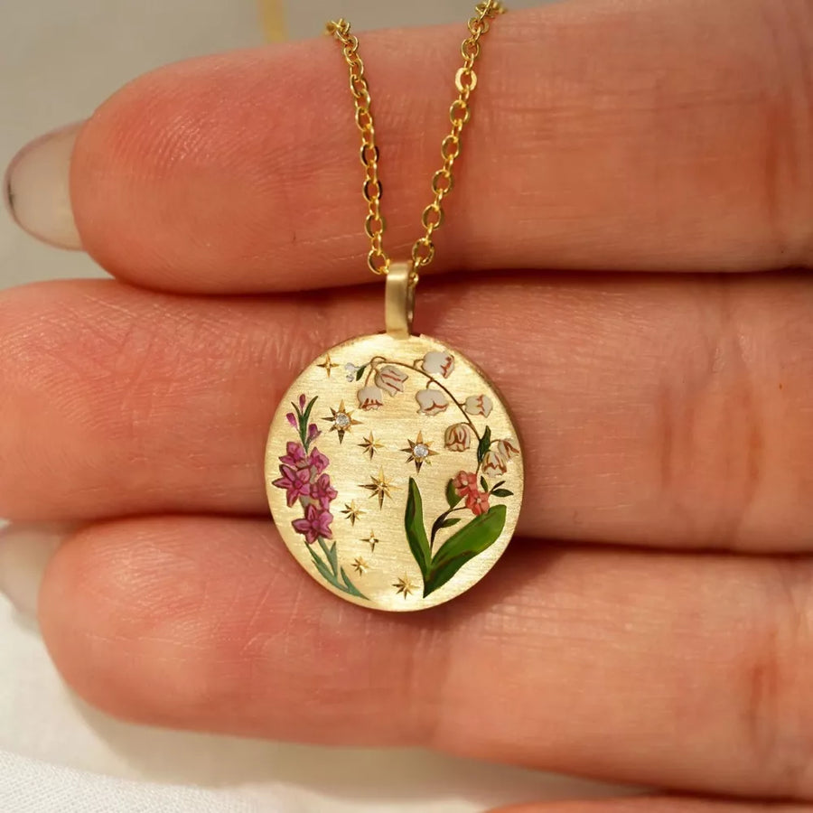 18K Gold-Plated, Resin, Titanium Steel, Zircon Care instructions: Avoid wearing necklace in green with n/a silhouette