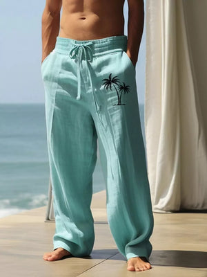 Tan Men's Palm Tree Wide Leg Pants Plus Size