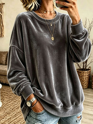 sweatshirt in White with dropped shoulder and hip-length