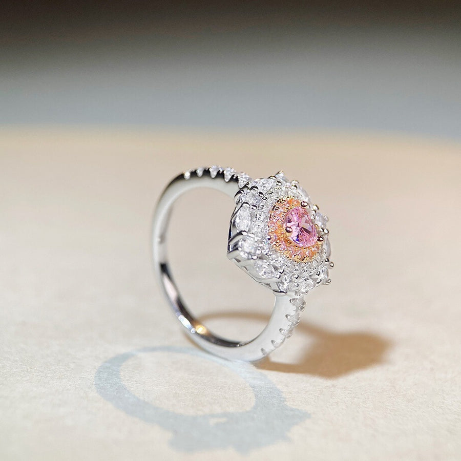 Halo 925 Sterling Silver Zircon Heart Ring in clear with heart-shaped stone