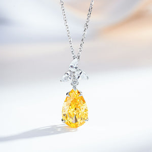 Adjustable 925 Sterling Silver Zircon Teardrop Necklace in yellow with teardrop pendant