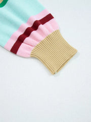 Ribbed boxy fit cropped sweater in multicolor stripes with a tan ribbed cuff.
