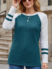 Ribbed Raglan Sleeve T-shirt in Burgundy, view 15