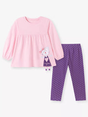 deep purple clothing set featuring embroidered and polka dot