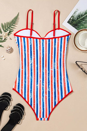 royal blue one-piece swimsuit with removable padding and spaghetti strap