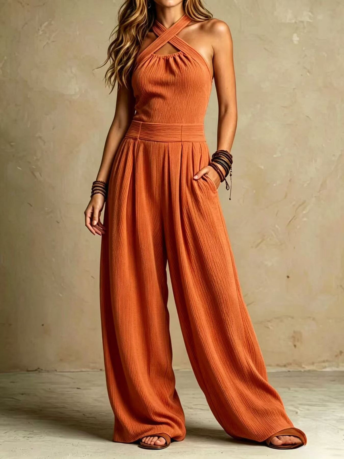 jumpsuit featuring striped in Beige with 95% polyester, 5% elastane Care instructions: Machine wash cold texture