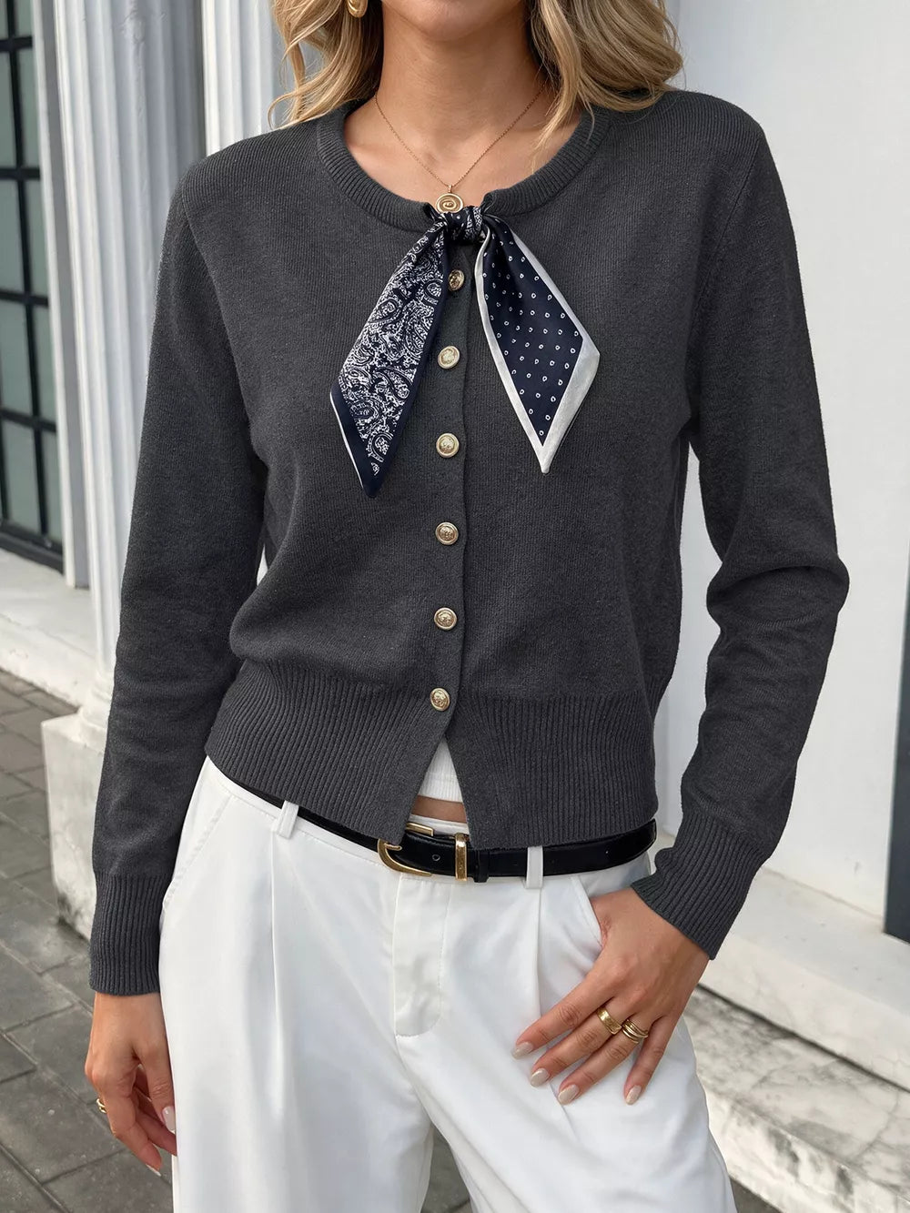 cardigan in charcoal featuring buttoned and regular fit
