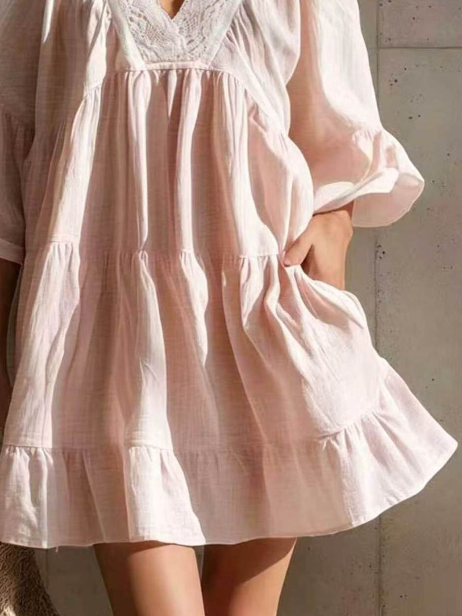 romantic mini dress in white with v-neck