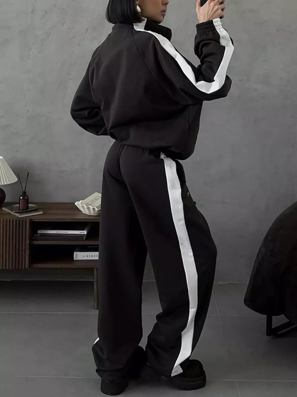 Zip Up Long Sleeve Outerwear And Pants Set in Brown, view 16