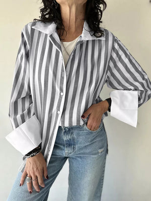Gray Striped Button-up Long Sleeve Shirt