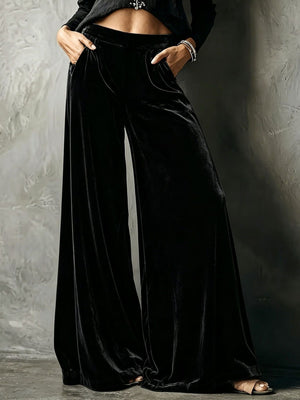 100% polyester Care instructions: Machine wash cold wide-leg pants in Purple with flared silhouette