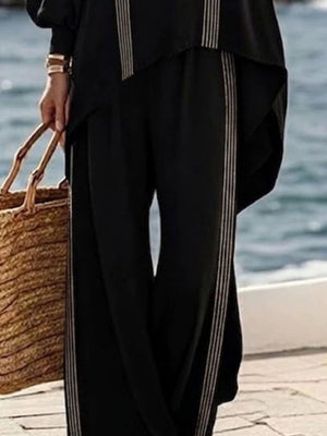 Black lounge set with tunic-length, full-length and pullover