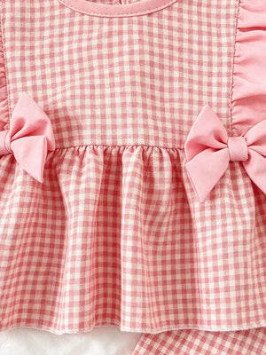 Children's Ruffled Plaid Top And Pants Set in Light Yellow