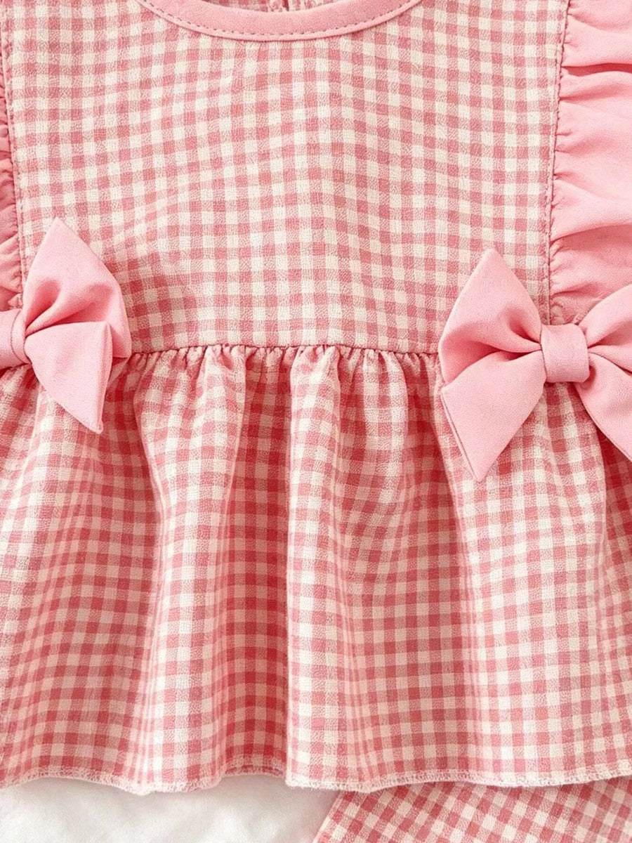 Children's Ruffled Plaid Top And Pants Set in Light Yellow
