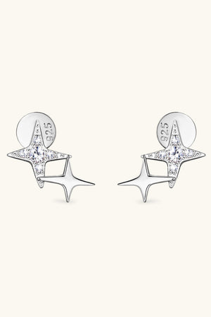 Silver celestial starburst stud earrings with cubic zirconia accents