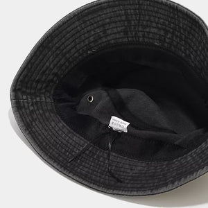 Washed Cotton Bucket Hat in Black with eyelets