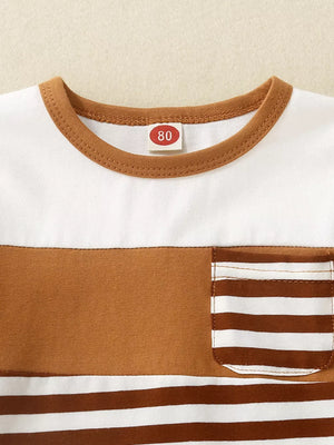 Emerald Color, Children's Striped T-shirt And Shorts Set in Emerald Color